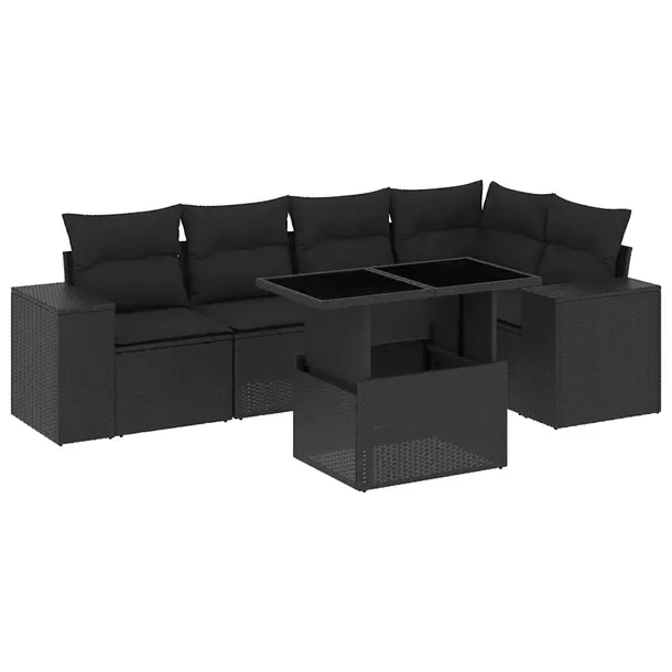 Modułowy zestaw wypoczynkowy z rattanem PE, czarny, wymiary: 62x62x69 cm,