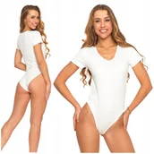 Odzież ciążowa - BODY DAMSKIE PRĄŻKOWANE Z KRÓTKIM RĘKAWEM KLASYCZNE WYGODNE BIAŁE MORAJ S - miniaturka - grafika 1