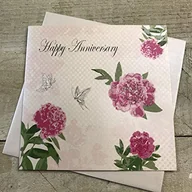 Kartki okolicznościowe i zaproszenia - białe bawełniane kartki Happy, ręcznie robione karty rocznicowe, kod PD215, róże - miniaturka - grafika 1