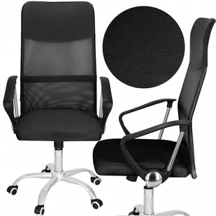 Fotel biurowy, krzesło biurowe Krzesło obrotowe biurowe regulowane ergonomiczny fotel na kółkach do komputera czarny - Fotele i krzesła biurowe - miniaturka - grafika 1