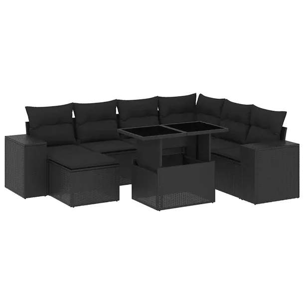 Modułowy zestaw mebli ogrodowych z rattanem PE, czarny, wymiary: 62x62x69