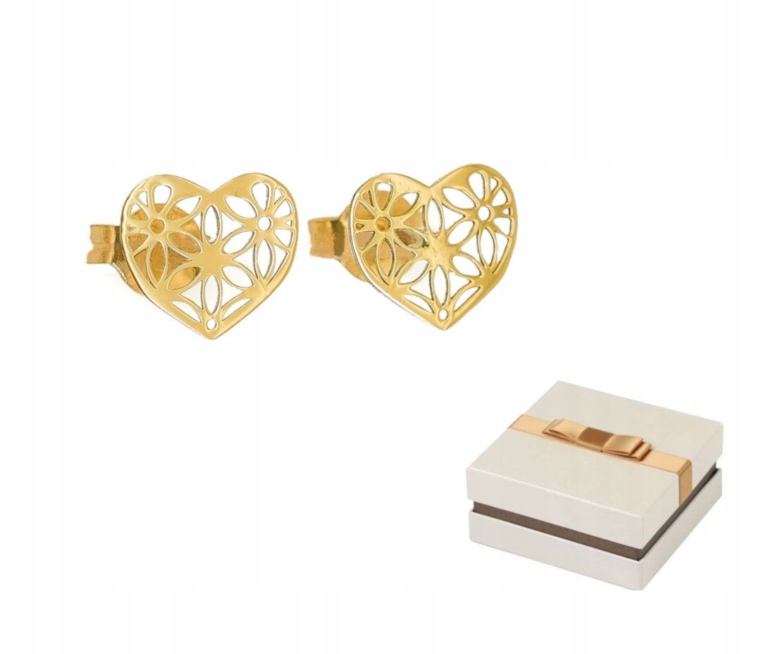 Złoto 585 Złote Kolczyki Ażurowe Serca 14 karatów KZ05