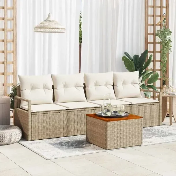 Zestaw Mebli Ogrodowych Modular, Rattan i Drewno, Beżowo-Biały, 55x55x37