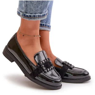 Lakierowane Mokasyny Damskie Z Ozdobą Czarne Vinceza 58389 - Mokasyny damskie - miniaturka - grafika 1