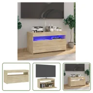 Szafki RTV - The Living Store Szafka pod telewizor z oświetleniem LED dąb sonoma 75x35x40 cm - miniaturka - grafika 1