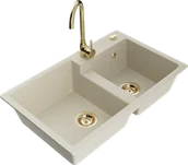 Zlewozmywaki z baterią - Mexen Tomas zlewozmywak granitowy 2-komorowy z baterią kuchenną Telma, beżowy - 6516-69-670200-50 - miniaturka - grafika 1