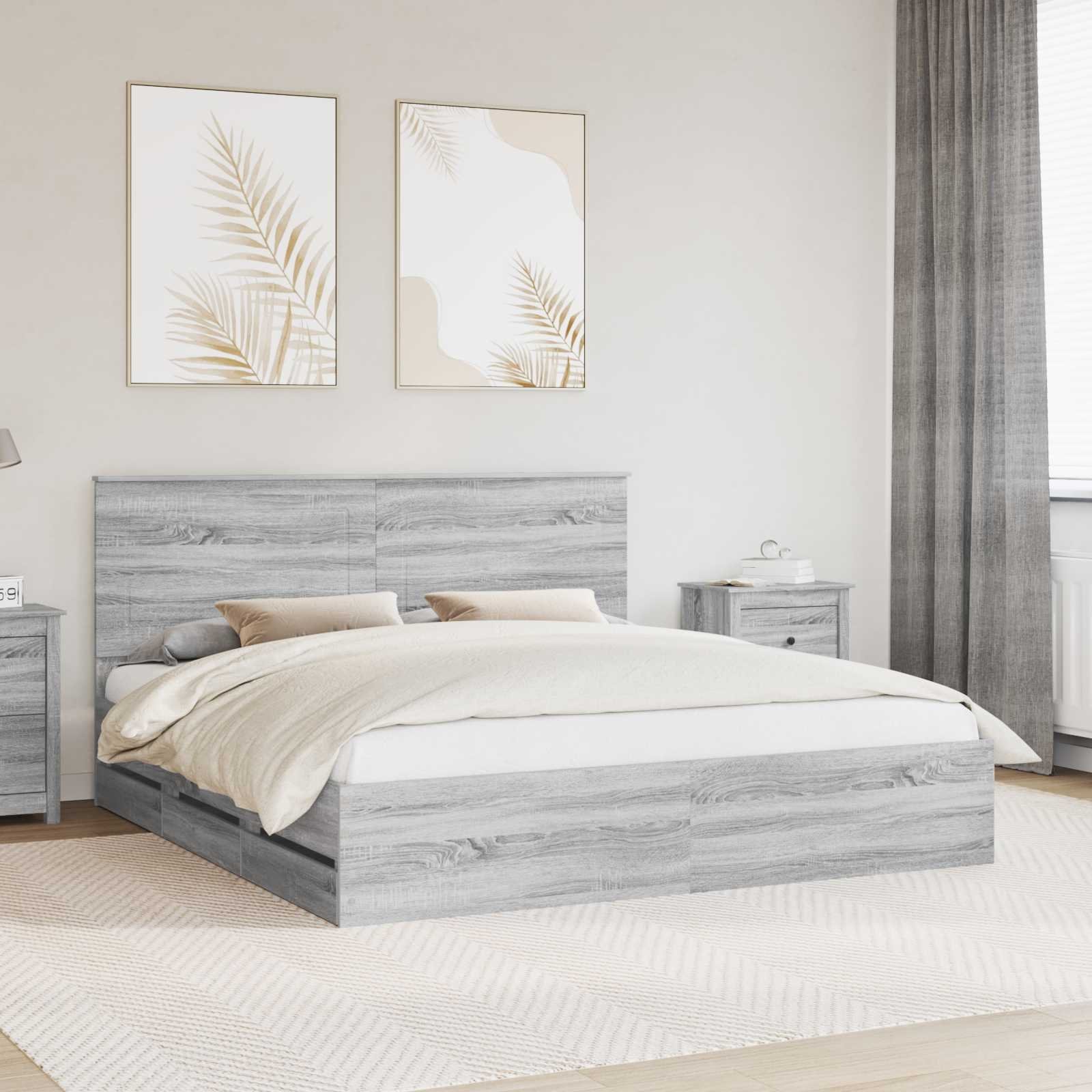 vidaXL Ramka łóżka Szary Sonoma Drewno inżynieryjne 200 x 200 cm