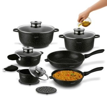 Zestaw Garnków Indukcja Patelnie Marmurkowe Gaz Konighoffer Pollo 14 el