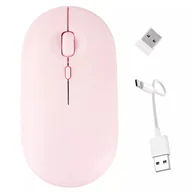 Myszki - Myszka bezprzewodowa Alogy mysz ergonomiczna mała do laptopa PC bluetooth 2.4GHz cicha różowa - miniaturka - grafika 1