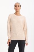 Swetry damskie - Beżowy sweter z cekinową aplikacją - Greenpoint - miniaturka - grafika 1
