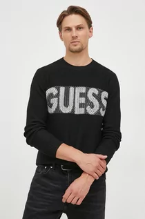 Swetry męskie - Guess sweter z domieszką wełny męski kolor czarny - grafika 1