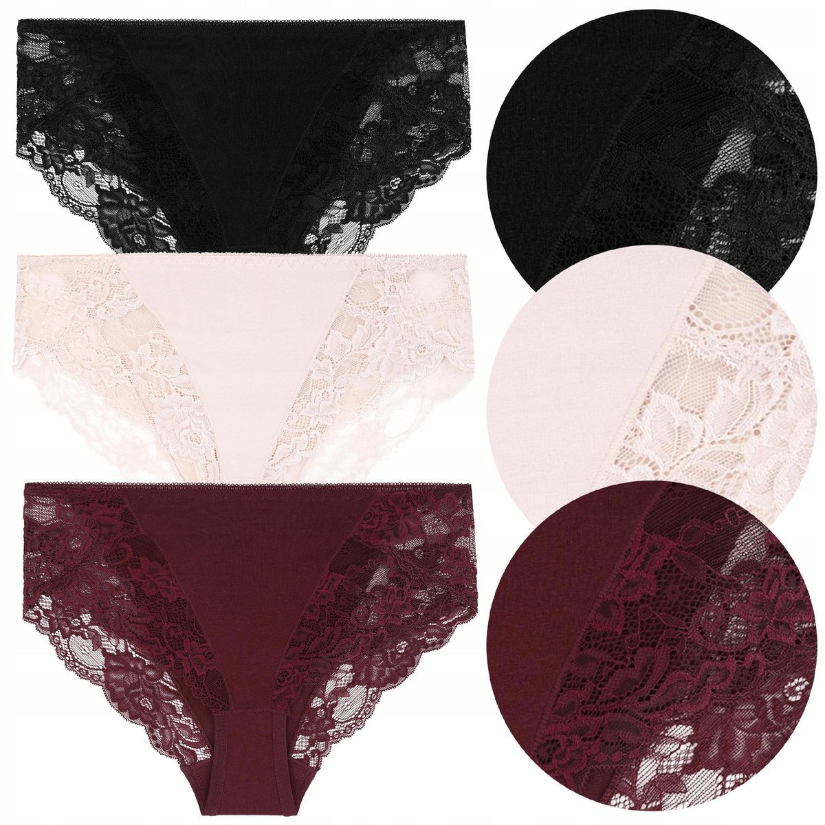 3x FIGI MAJTKI DAMSKIE Bawełniane Kobiece Zestaw 3 Pak Koronka MORAJ r. XXL