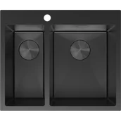 Zlewozmywaki - Mexen Flexo zlewozmywak stalowy 1,5-komorowy 610 x 510 mm, czarny - 6446611500-70 - miniaturka - grafika 1