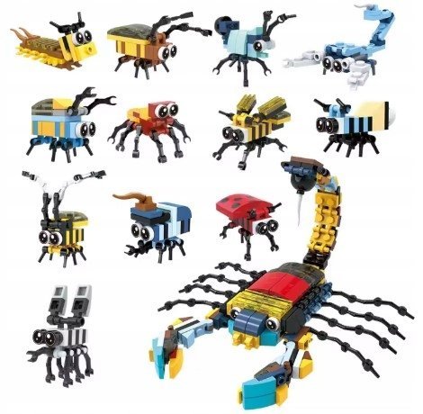 INSEKTY KLOCKI FIGURKI OWADY PUZLE 3D LUDZIKI SUPER BOHATER ZESTAW 12w1