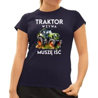 Koszulki i topy damskie - Traktor wzywa, muszę iść - damska koszulka na prezent Granatowa - miniaturka - grafika 1