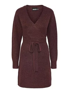 Sukienki - Bestseller A/S Damska sukienka Pcellen Ls Wrap Knit Dress Noos Bc, Port Tawny, XS - grafika 1