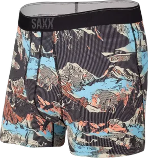 Bokserki męskie trekkingowe / sportowe z rozporkiem SAXX QUEST Boxer Brief Fly górski krajobraz – czarne - Majtki męskie - miniaturka - grafika 1
