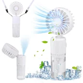 Wentylatory - Mały wentylator przenośny, wentylator z wiszącą szyją, składany, cichy wentylator, odpowiedni do użytku na zewnątrz i w podróży, biały - miniaturka - grafika 1