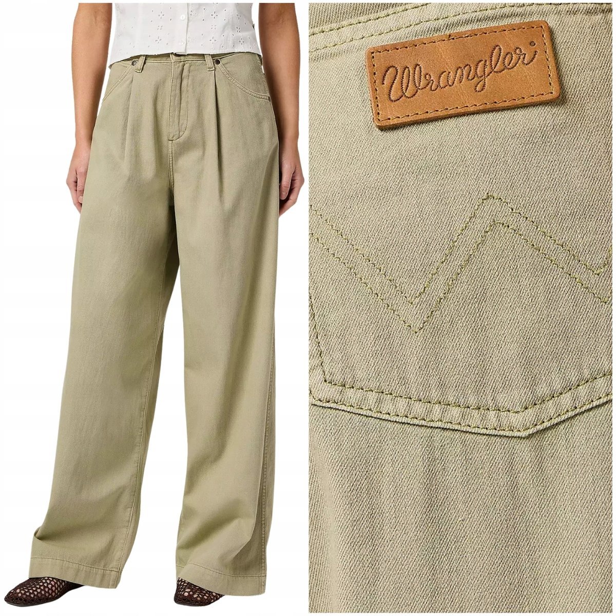 Wrangler Pleated Trouser luźne szerokie damskie spodnie materiałowe W32 L32