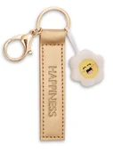 Plecaki - Breloczek „Happiness” z imitacji skóry 10cm z kwiatkiem - złoty - Lojalny towarzysz dla wszystkich grup wiekowych z karabińczykiem, idealny do plecaka, torby, smyczy lub kluczy 62008 - miniaturka - grafika 1
