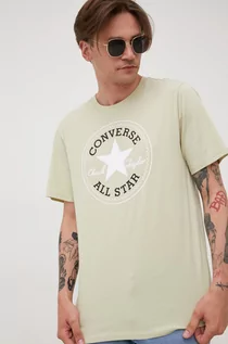 Koszulki męskie - Converse t-shirt bawełniany kolor zielony z nadrukiem - grafika 1