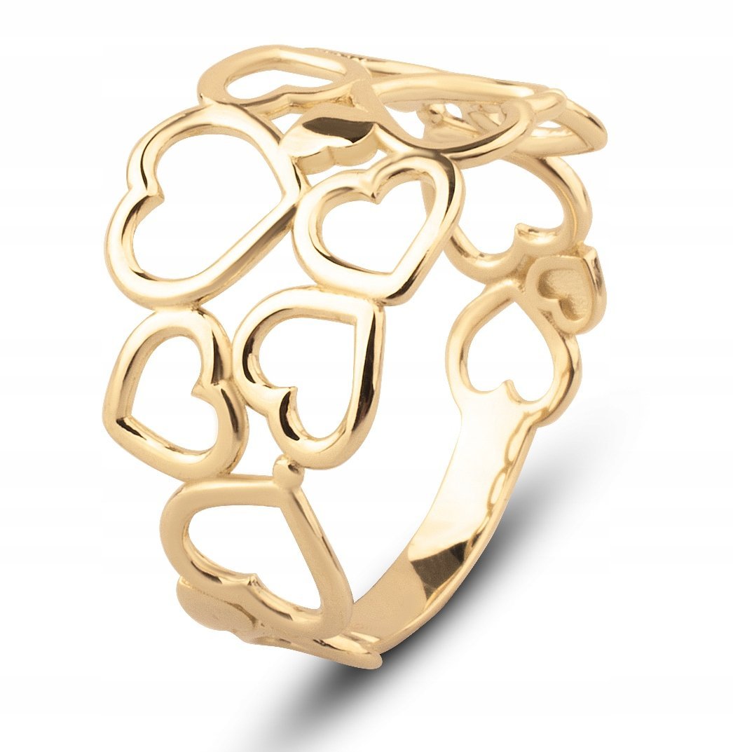 PIĘKNY ZŁOTY AŻUROWY PIERŚCIONEK Z SERDUSZKAMI SERCA 8KT 333