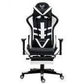 Fotele gamingowe - Fotel gamingowy rozkładany z podnóżkiem GHOST-SIX kolor czarno biały - miniaturka - grafika 1