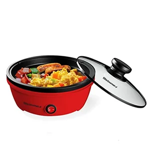 Elite Gourmet EGL-6101 Personal Stir Fry Griddle Pan, Rapid Heat Up, 650 W, nieprzywierająca, z pokrywką ze szkła hartowanego, czerwona - Pozostałe akcesoria kuchenne - miniaturka - grafika 1