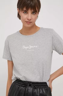 Koszulki sportowe damskie - Pepe Jeans t-shirt bawełniany damski kolor szary - grafika 1