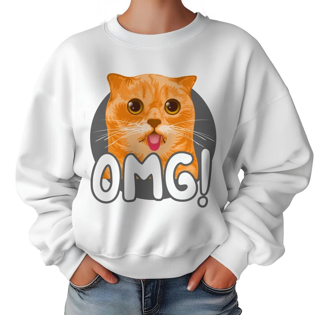 Biała Bluza Damska Dresowa OMG! Zabawne Kolorowe Wzory Rozmiar S