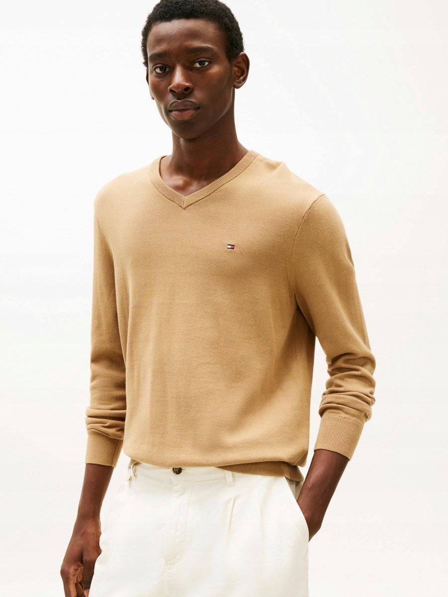 TOMMY HILFIGER SWETER BRĄZOWY Z DŁUGIM RĘKAWEM MĘSKI XL 6EA