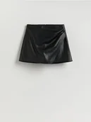 Spodenki damskie - Reserved - Spódnico-szorty z imitacji skóry - czarny - miniaturka - grafika 1