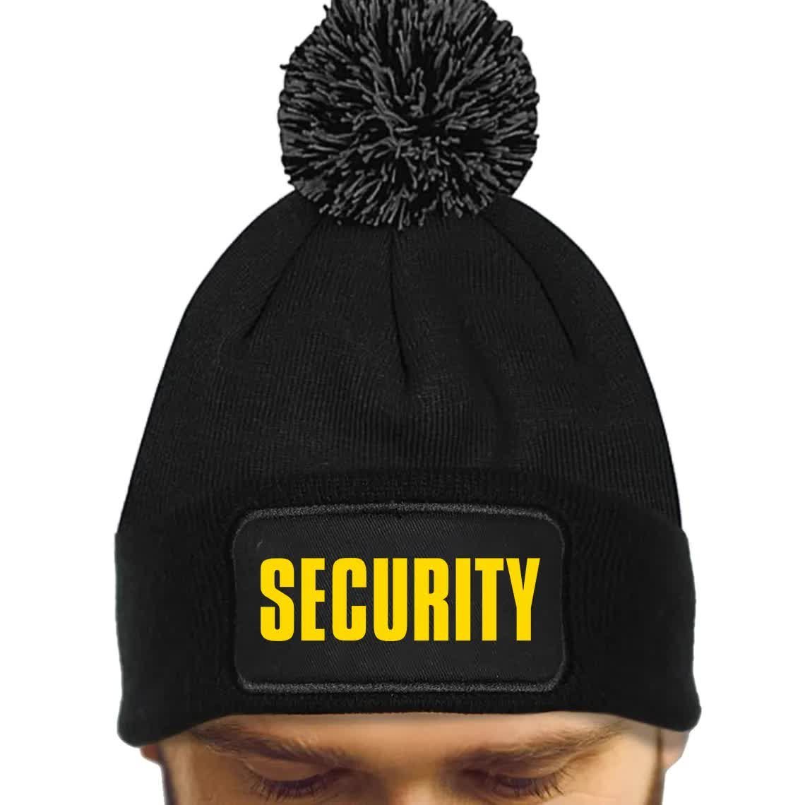 Czarna Czapka Zimowa Z Pomponem SECURITY Ciepła Na Prezent Mix Wzorów