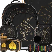 Plecaki szkolne i tornistry - Plecak Tornister Szkolny Dla Dziewczynki Czarny Złoty Kot Kotki dla Klas 13 - miniaturka - grafika 1