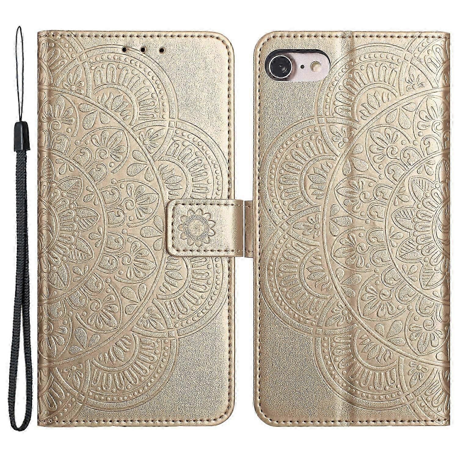 Dla 6/6s/7/8/SE (2020) / SE (2022) Etui Kwiat PU Skórzany portfel magnetyczny z klapką Pokrowiec na telefon Złoto