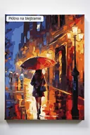Malowanie po numerach - Nocy czas, uliczka, noc, latarnie, deszcz, kobieta, parasol, malowanie po numerach - miniaturka - grafika 1