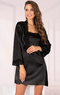 Komplet 3-częściowy szlafrok koszulka stringi Jacqueline Black LC 90249, Kolor czarny, Rozmiar S/M, LivCo Corsetti Fashion - Primodo.com - Piżamy damskie - miniaturka - grafika 1