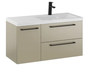 Szafka Wisząca Z Umywalką RON 90 cm D Prawa - Cappuccino Mat - Uchwyty Czarne Matowe - Szafki łazienkowe - miniaturka - grafika 1