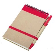 Notesy i bloczki - Notes Kraft 90x140/70k gładki z długopisem, czerwony/beżowy - miniaturka - grafika 1