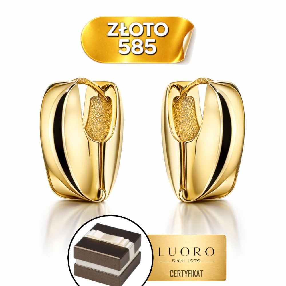 KOLCZYKI ZŁOTE 585 14K PROSTOKĄTY DELIKATNIE ZAOKRĄGLONE 16X13 MM ANGLIELSKIE ZAPIĘCIE