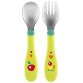 Sztućce dla dzieci - Chicco Sztućce metalowe 18 m+ zielone - miniaturka - grafika 1