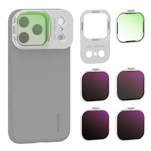 NEEWER Zestaw filtrów ND tylko do PA134 etui na telefon komórkowy kompatybilne z iPhone 17 Pro Max, szary filtr ND8/16/32/64 + czarna dyfuzja 1/4 + magnetyczna płyta tylna, zestaw akcesoriów, srebrny