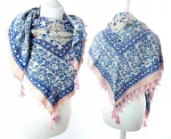 Apaszki i szaliki damskie - DAMSKA WZORZYSTA CHUSTA APASZKA ETNO Z FRĘDZLAMI - miniaturka - grafika 1