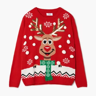 Swetry damskie - Cropp - Czerwony sweter świąteczny z reniferem - Czerwony - grafika 1