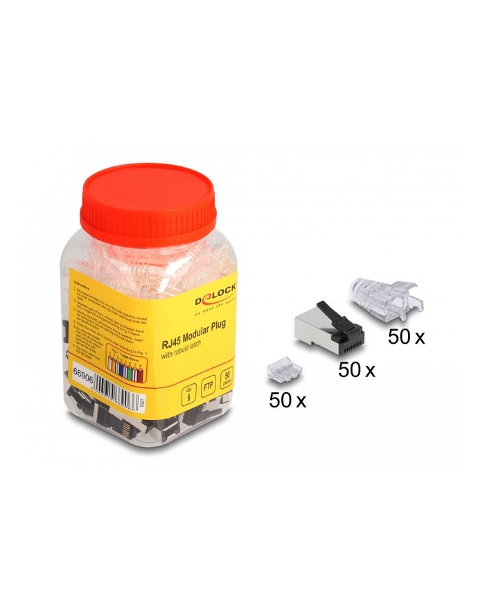 Delock D-ELOCK RJ45 Modular Plug with robust latch Cat.6 and bend protection boots 50 pcs set