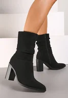 Botki damskie - Czarne Botki na Słupku z Marszczoną Cholewką z Imitacji Zamszu Lialanae - miniaturka - grafika 1