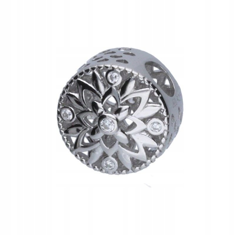 Zawieszka bead z ażurem kwiatuszek z cyrkoniami Srebro 925 średnica 13mm