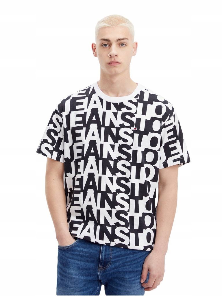 TOMMY HILFIGER KOSZULKA MĘSKA T-SHIRT TJM RLXD AOP TEE WHITE/BLACK r.M