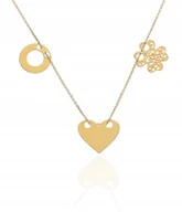 Naszyjniki - Naszyjnik złoty 3 zawieszki serce kółko koniczynka CELEBRYTKA srebro 45 cm - miniaturka - grafika 1