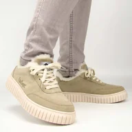 Półbuty damskie - Lee Cooper LCJ-24-01-2972 Sneakersy damskie skórzane ocieplane na zimę platforma beżowe - miniaturka - grafika 1